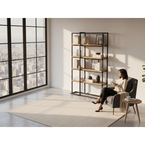 REGAŁ NA KSIĄŻKI METALOWE DREWNO LITE DĄB JESION OLCHA RNK-134